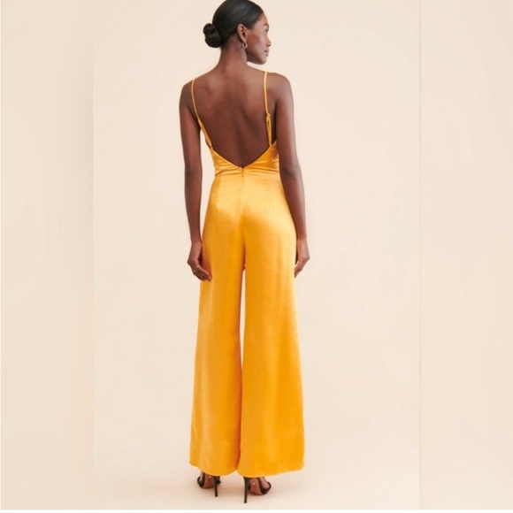 Anthropologie Elliatt Golden Yellow Satin Jumpsuit- Small - Picture 2 of 9
